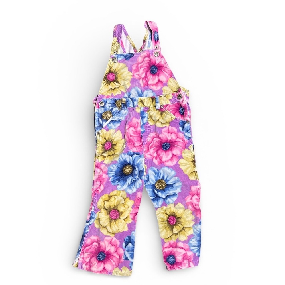 Baby LuLu Kids Overalls Floral Print Purple Blue Pink Yellow Size‎ 4T Velvet